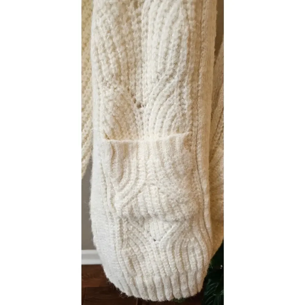 POL Open Front‎ Chunky Knit Relaxed Cardigan Sweater Women Size L Cream Slouchy